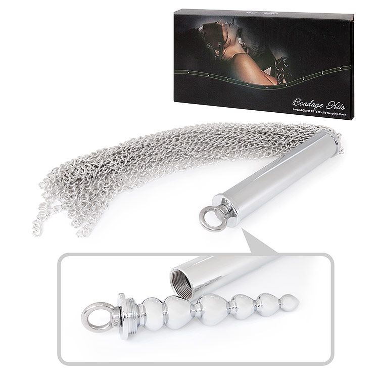 Серебристая металлическая плеть с рукоятью-втулкой - 56 см.