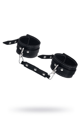 Черные двухслойные кожаные оковы с белой строчкой