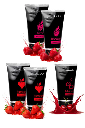 Набор из 5 съедобных лубрикантов JUJU (клубника х 2, малина х 2, вишня)