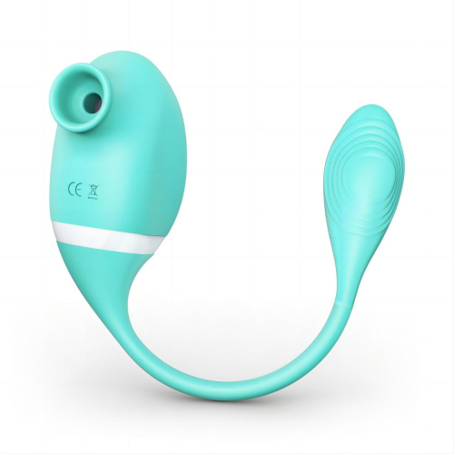 Мятный вакуумный вибростимулятор Tadpole Vibrating Dual Stimulation с виброхвостиком