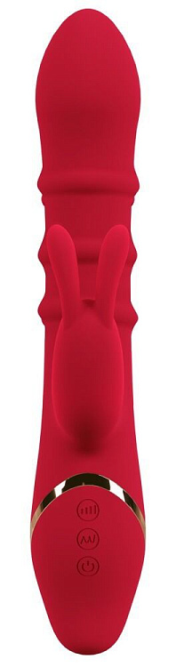 Красный вибратор-кролик с 3 подвижными кольцами Rabbit Vibrator with 3 Moving Rings - 23,7 см.