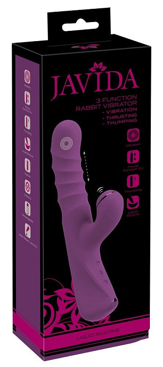 Фиолетовый вибратор-кролик с функцией постукивания и фрикциями 3 Function Rabbit Vibrator - 23,7 см.