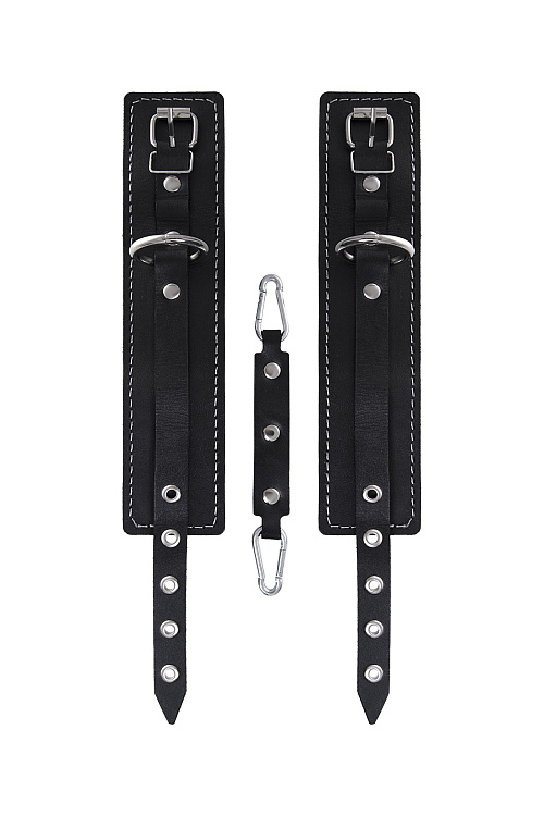 Черные двухслойные кожаные оковы с белой строчкой