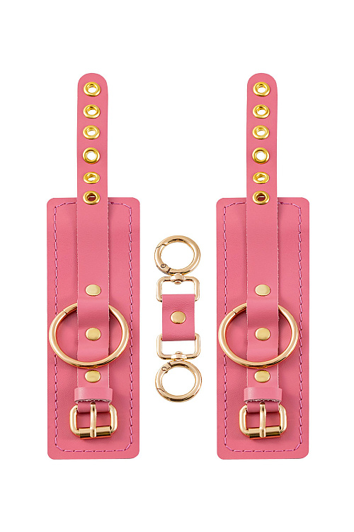 Розовые однослойные кожаные наручники