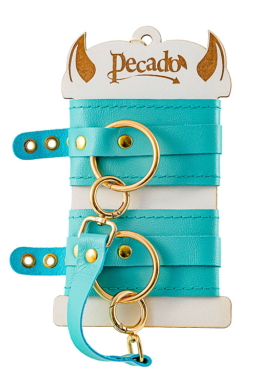 Голубые однослойные кожаные оковы