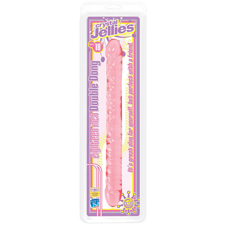 Розовый двухголовый фаллоимитатор Crystal Jellies - 45,7 см.