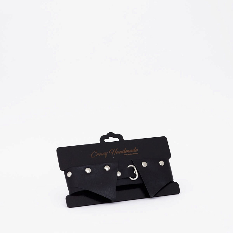 Черный однослойный кожаный ошейник с имитацией воротничка