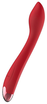 Красный изогнутый вибратор для массажа точки G - 23 см.