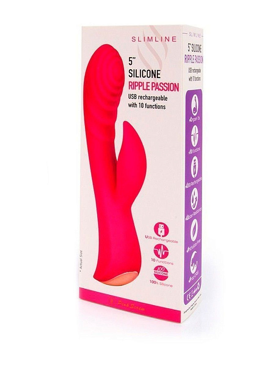 Красный перезаряжаемый вибратор-кролик - 19,1 см.