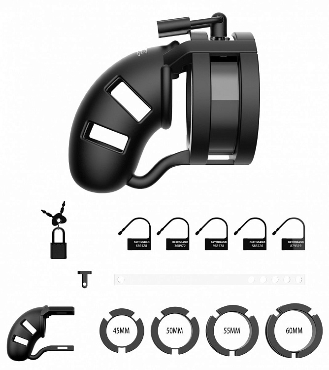 Черный мужской пояс верности Silicone Cage Ballsplitter Model 18 Chastity 3.5