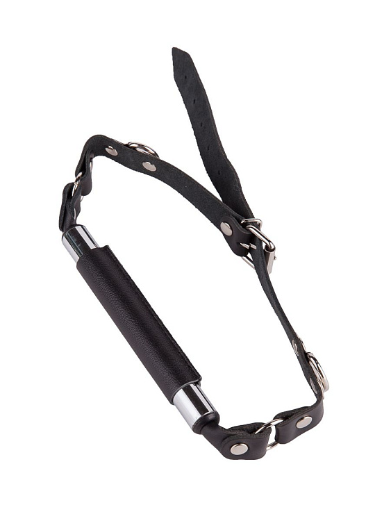 Чёрный кляп-трензель на кожаных ремешках с застёжкой