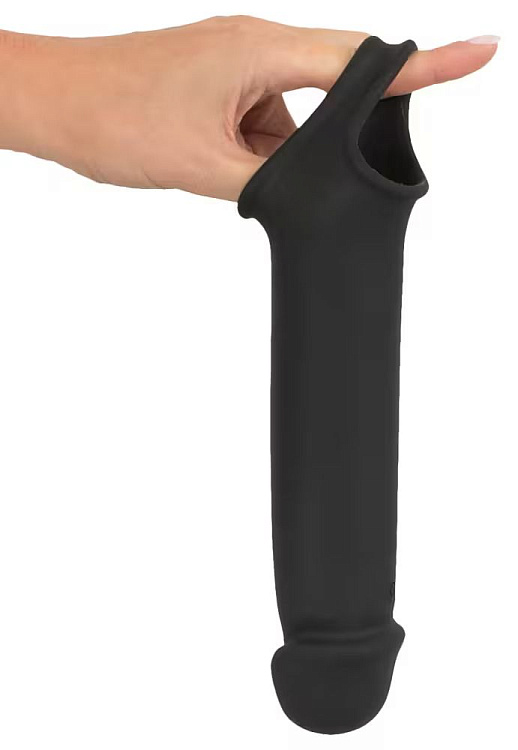 Черная вибронасадка для пениса с хомутом для мошонки и пультом ДУ Remote Controlled Penis Extension