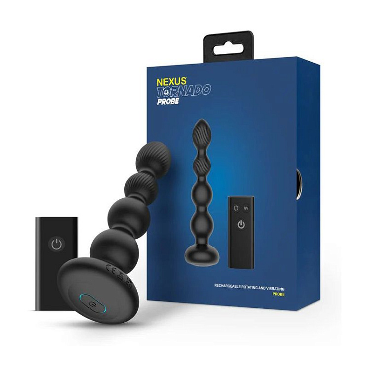 Черная анальная виброёлочка Nexus Tornado Beaded Probe с функцией вращения