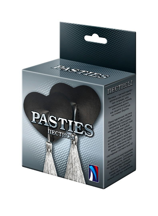 Черные пэстисы-сердечки с серебристыми кисточками