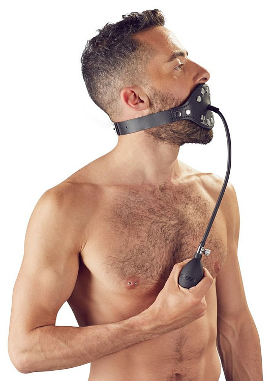 Черный кляп-пенис с функцией расширения