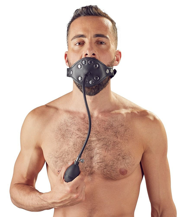 Черный кляп-пенис с функцией расширения