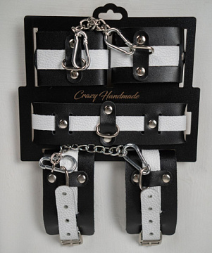 Набор фиксаторов из черной и белой натуральной кожи