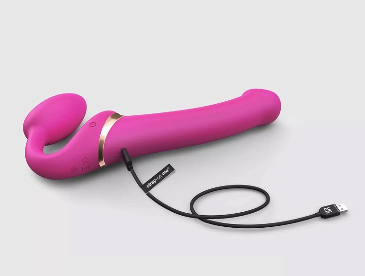 Ярко-розовый безремневой страпон Multi Orgasm Bendable Strap-On size L с клиторальной стимуляцией