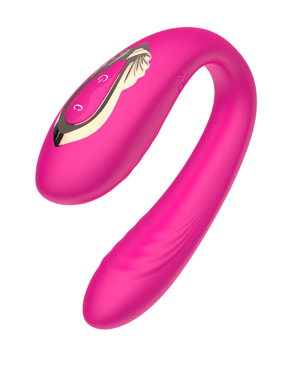 Розовый U-образный вибратор с вращающейся вагинальной частью