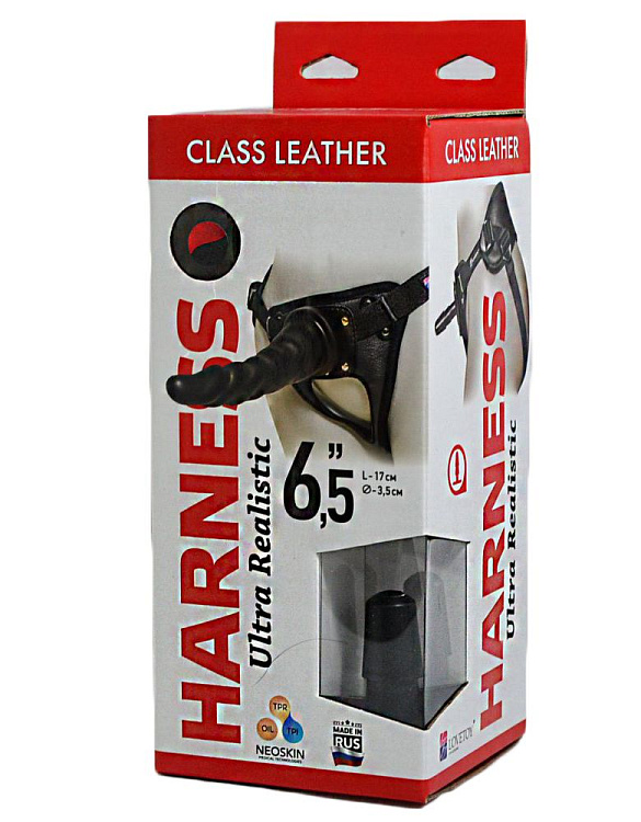 Насадка-фаллоимитатор на кожаных трусиках Harness Ultra Realistic 6,5  - 18,5 см.