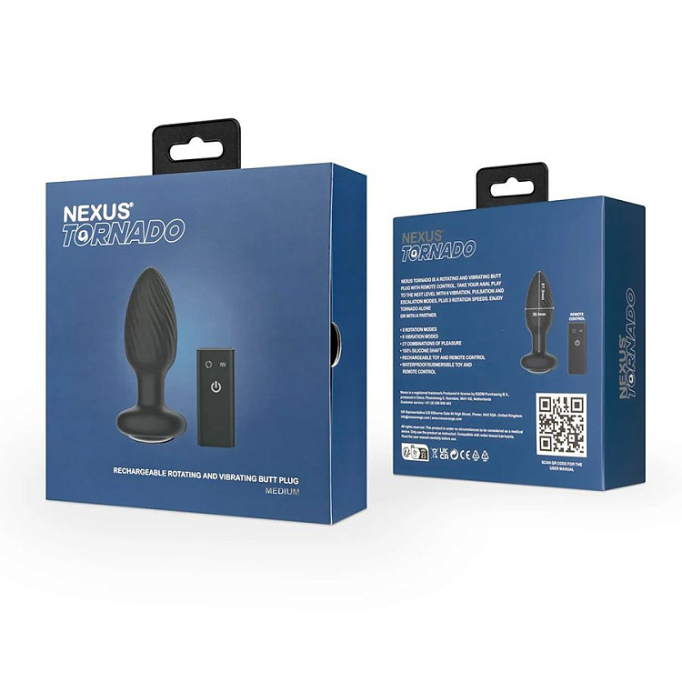 Черная анальная вибровтулка Nexus Tornado Medium с функцией вращения