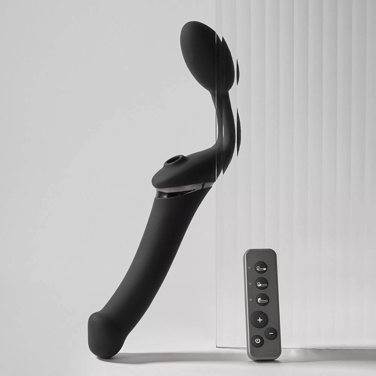 Черный безремневой вибрострапон Strap-On-Me Multi Orgasm Size XL