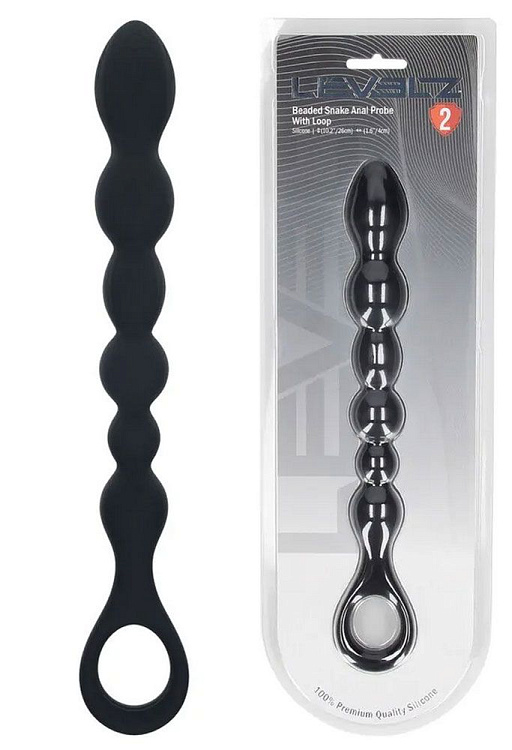 Черная силиконовая цепочка Beaded Snake Silicone Anal Probe with Loop - 26 см.