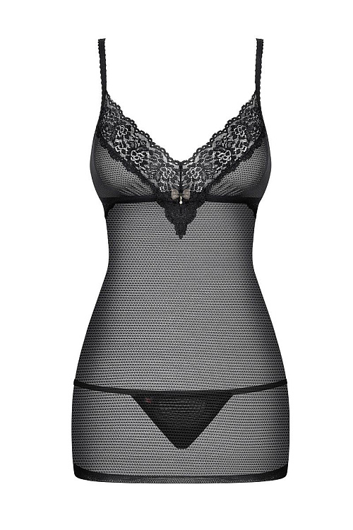 Полупрозрачная кружевная сорочка с регулируемыми бретелями