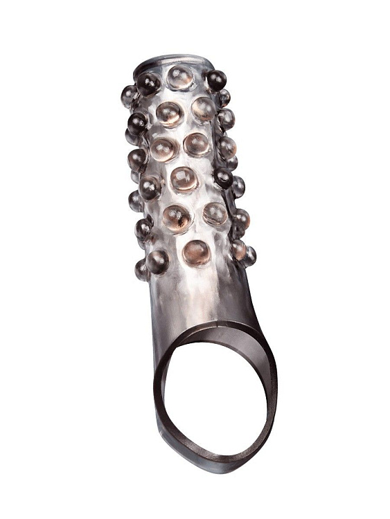 Дымчатая насадка на пенис с выпуклостями - 11 см.