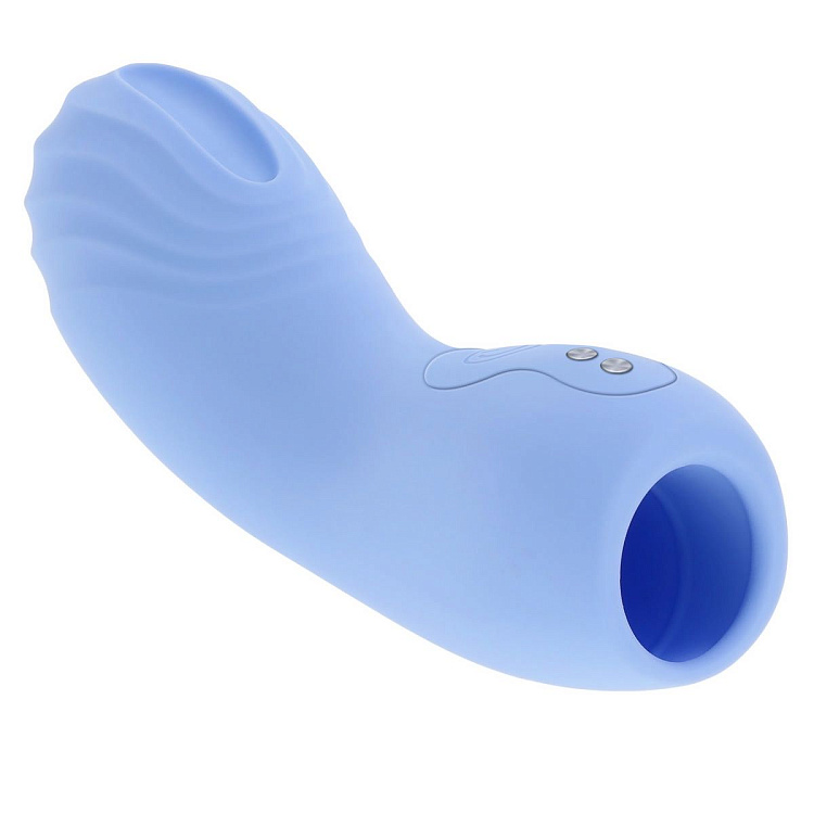 Голубой рельефный вибромассажёр на палец Good Point