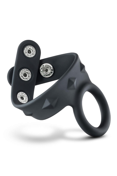 Черное эрекционное кольцо с подхватом мошонки на кнопках VS6