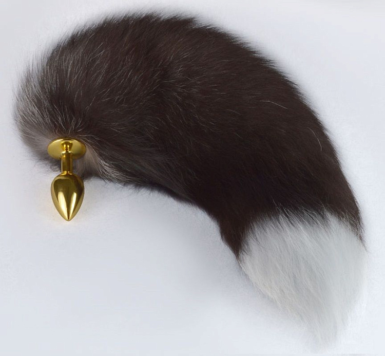 Золотистая анальная пробка с длинным хвостом