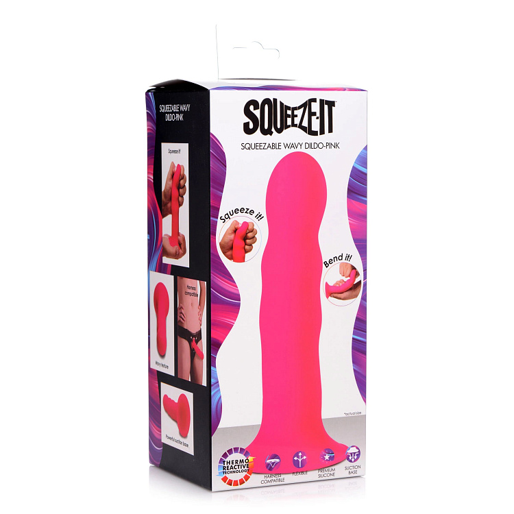 Розовый гибкий фаллоимитатор Squeeze-It Wavy Dildo - 18,3 см.