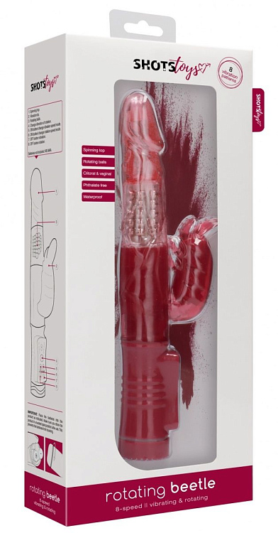 Красный вибратор-кролик Rotating Beetle - 22 см.