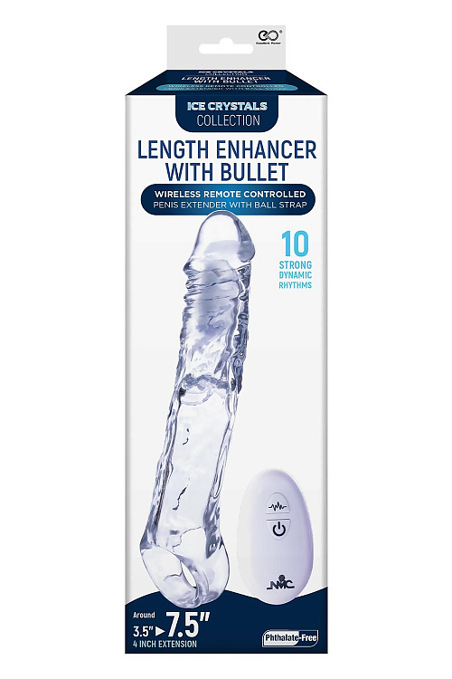 Прозрачная насадка-удлинитель Length Enhancer With Bullet с подхватом - 22,3 см.