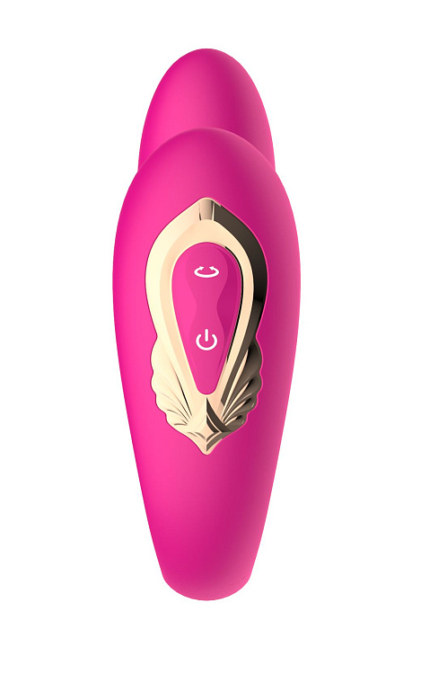 Розовый U-образный вибратор с вращающейся вагинальной частью