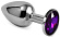 Серебристая гладкая анальная пробка с фиолетовым кристаллом - 5,5 см.