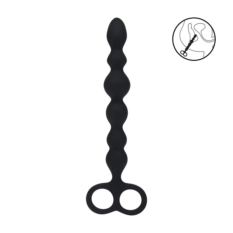 Черная анальная цепочка Beaded Silicone Anal Probe with Double Loop - 24 см.