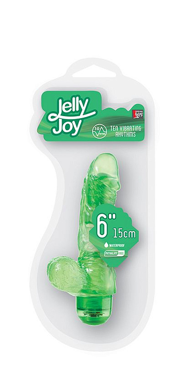 Зелёный гелевый вибраторJELLY JOY 6INCH 10 RHYTHMS GREEN - 15 см.