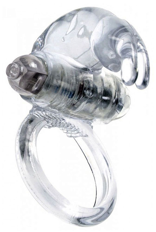 Прозрачное эрекционное виброкольцо с клиторальным зайчиком