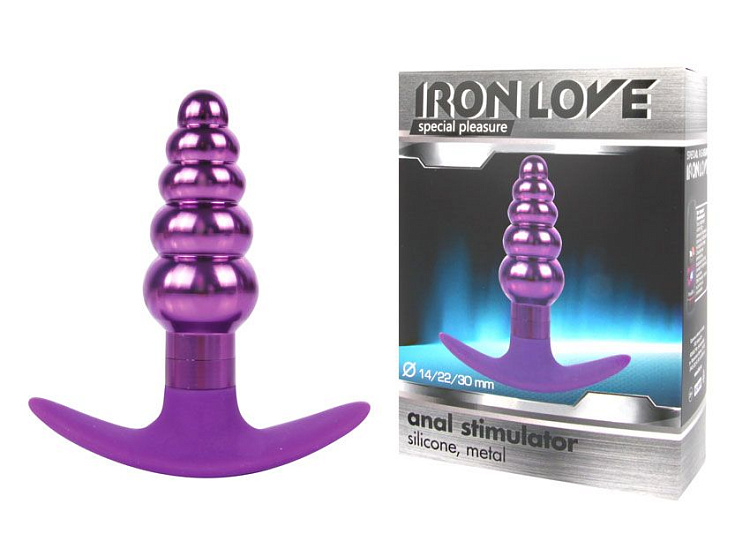 Фиолетовая анальная втулка из металла и силикона - 9,6 см.
