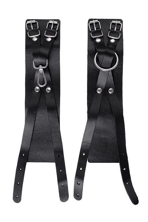 Черные кожаные оковы с двумя перекрёстными ремешками