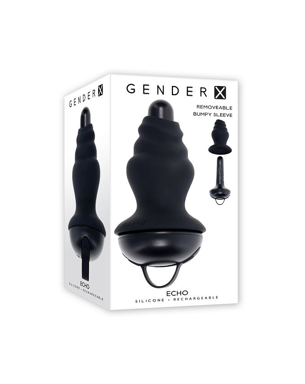 Черный вибростимулятор со съёмной насадкой Echo - 15,3 см.