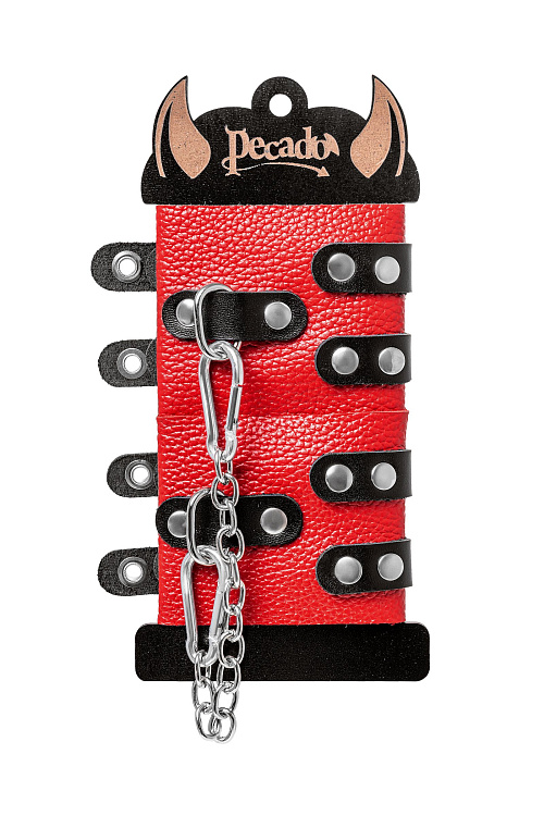 Красно-черные мягкие наручники с двумя ремешками с люверсами