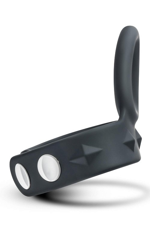 Черное эрекционное кольцо с подхватом мошонки на кнопках VS6