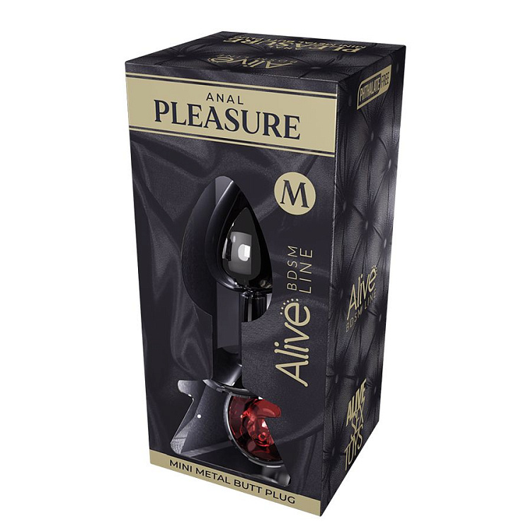 Серебристая анальная втулка Mini Metal Butt Plug Size M с красным кристаллом