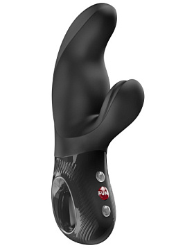 Черный вибратор с клиторальным стимулятором Miss Bi - 17 см.