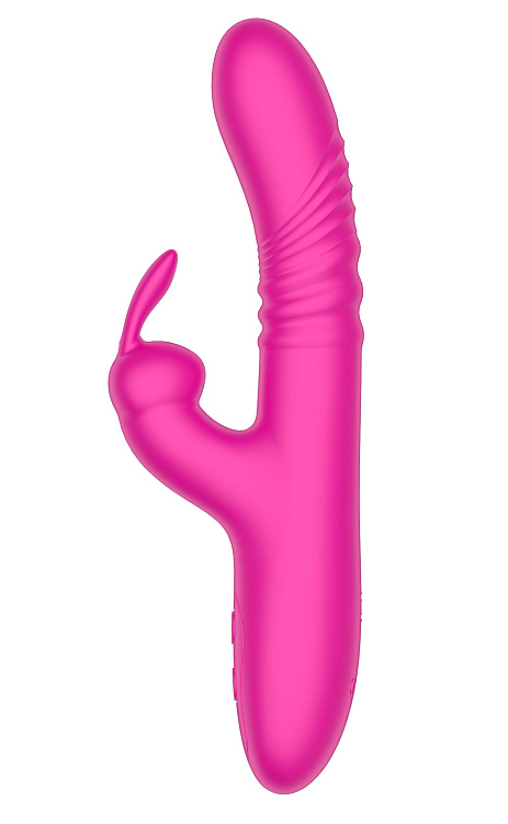 Розовый вибратор-кролик с функцией поступательных движений - 24,3 см.
