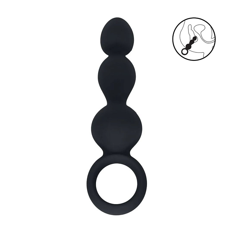 Черная анальная елочка Beaded Silicone Anal Probe with Loop
